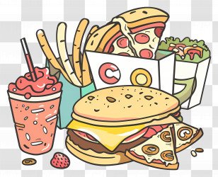 Food - Colorful Fast Food Combo Illustration Transparent PNG