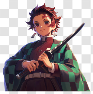 Tanjiro Kamado - Anime Character Holding Sword Transparent PNG
