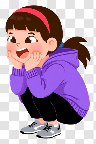 Preschool Girl - Excited Girl In Purple Hoodie Transparent PNG
