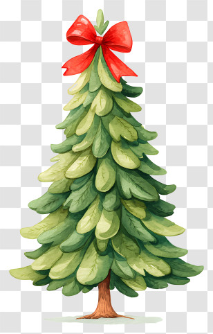Watercolor Christmas Tree - Christmas Tree With Red Bow Transparent PNG