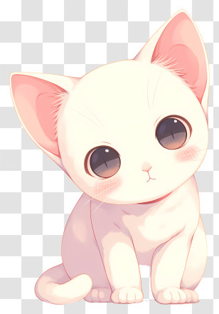 Cute Cat - Big-Eyed White Kitten Illustration Transparent PNG