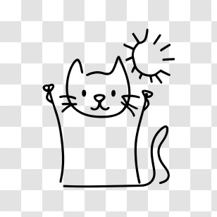 Hand Drawn Cat - Simple Doodle Cat With Sun Transparent PNG