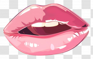 Pink Kiss - Pink Glossy Lips Illustration Transparent PNG