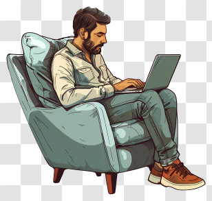 Programmer - Man Using Laptop While Sitting On Comfortable Chair Transparent PNG