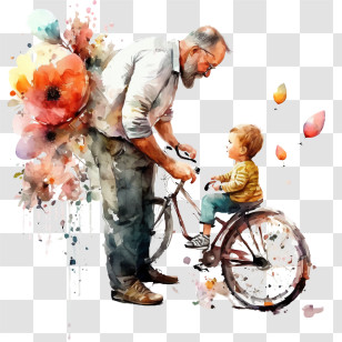 Watercolor Fathers Day
 - Grandfather Teaching Child To Ride A Bicycle Transparent PNG