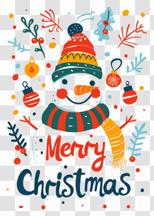 Christmas Snowman - Festive Merry Christmas Snowman Illustration Transparent PNG