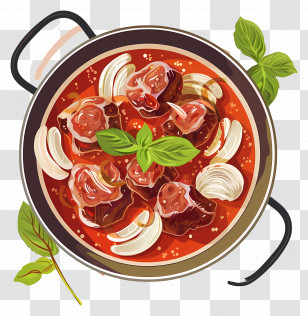 Goulash - Bowl Of Beef Stew Garnished With Fresh Herbs Transparent PNG