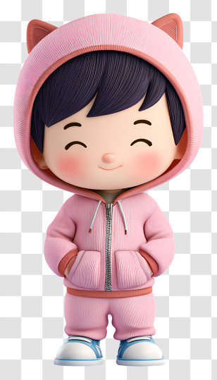 Kawaii Anime Baby - Cute Child In Pink Hoodie Transparent PNG