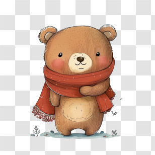 Kawaii Bear
 - Cute Bear Illustration With A Red Scarf Transparent PNG