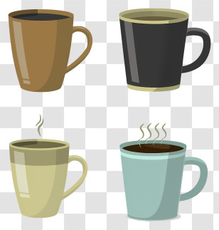 Cups - Steaming Coffee Cups In Varied Designs Transparent PNG