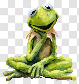Kermit The Frog - Playful Frog In Watercolor Illustration Transparent PNG