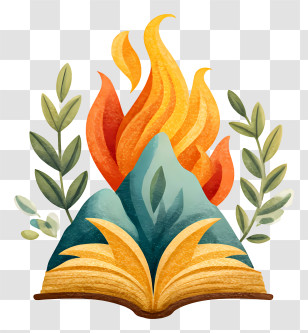 Knowledge Logo - Flaming Open Book Illustration Transparent PNG