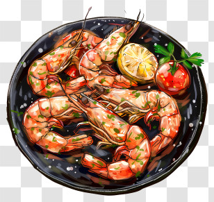 Scampi - Tasty Shrimp Dish With Lemon And Tomato Transparent PNG