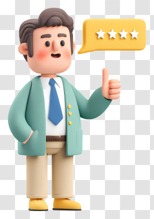 Businessman Giving Online Mobile Review - Cartoon Character With Four Stars Transparent PNG