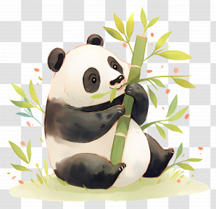 Cute Panda - Cartoon Panda Eating Bamboo Transparent PNG