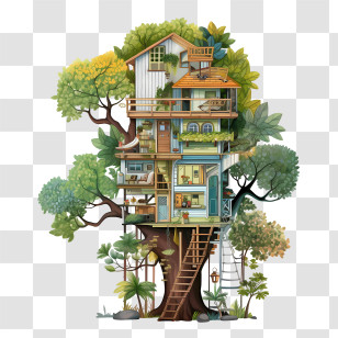 Tree House - Detailed Treehouse Illustration Transparent PNG