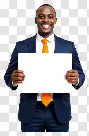 Businessman Holding Blank Placard - Man In Suit Holding Blank Sign Transparent PNG