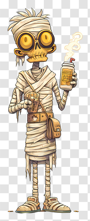 Mummy Voodoo Doll - Cartoon Mummy Holding A Drink Transparent PNG