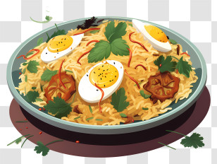 Hand Drawn Chicken Biryani - Rice Dish With Boiled Eggs Transparent PNG