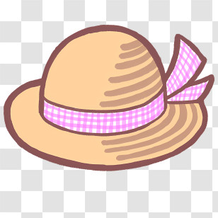 Icon - Illustrated Straw Hat With Pink Ribbon Transparent PNG