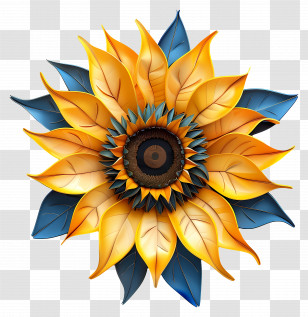 3d Flower - Sunflower With Yellow And Blue Petals Design Transparent PNG