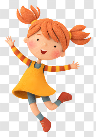Little Girl Jumping - Happy Girl In Orange Dress Jumping Transparent PNG