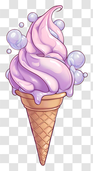 Ice Cream - Delicious Pink Swirled Ice Cream In Waffle Cone Transparent PNG