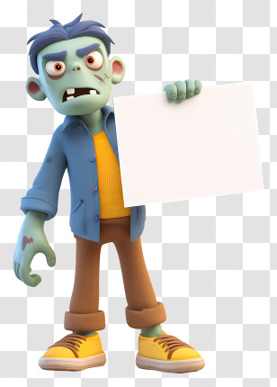 Zombie With White Paper Sign - Cartoon Zombie Holding Blank Sign Transparent PNG