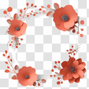 Cute Paper Art - Floral Frame With Red Flowers Transparent PNG