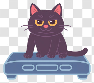 Cat Lying On Robot Vacuum Cleaner - Grumpy Black Cat On Scale Transparent PNG