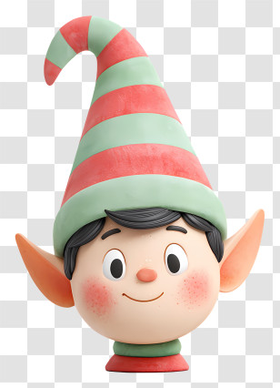 Christmas Elf - Cute Elf Head With Striped Hat Transparent PNG