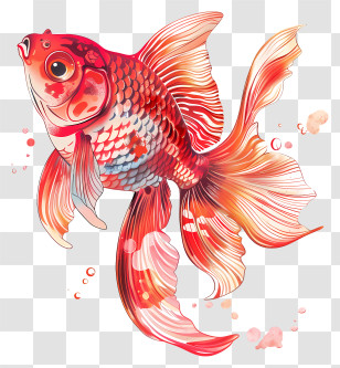 Goldfish - Artistic Illustration Of A Vibrant Red Goldfish Transparent PNG