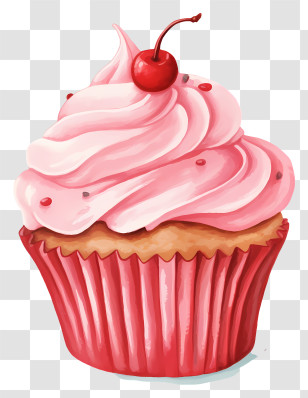 Cupcake - Pink Cupcake With Cherry On Top Transparent PNG