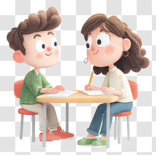 Students Sharing Notes - Kids Studying Together At Table Transparent PNG