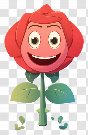 Rose Flower Cartoon - Smiling Cartoon Rose With Expressive Face Transparent PNG