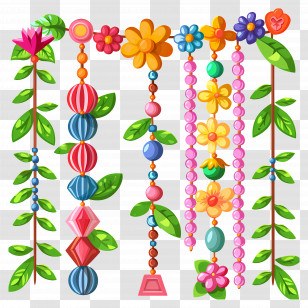 Flower String - Colorful Hanging Ornaments With Flowers And Beads Transparent PNG