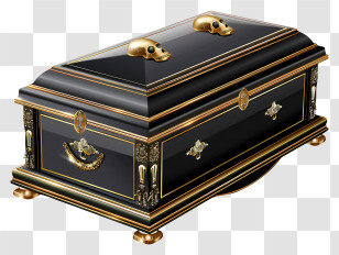 Funeral - Black Luxury Coffin With Gold Skull Decorations Transparent PNG