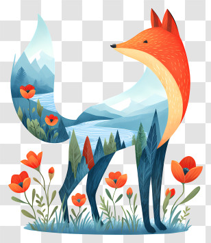 Nature Fox - Scenic Fox With Mountain Tail Transparent PNG