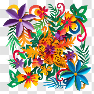 Cinco De Mayo - Colorful Paper Art Flowers And Leaves Transparent PNG