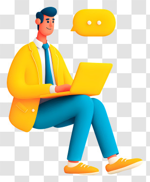 Businessman Communicating Online - Businessman With Laptop And Chat Bubble Transparent PNG