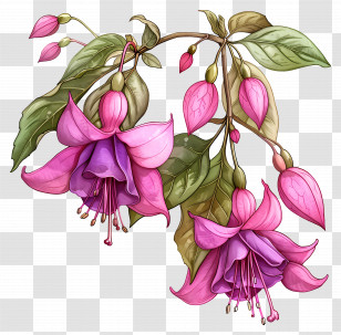Fuchsia Flowers - Hanging Pink Fuchsia Flowers In Bloom Transparent PNG
