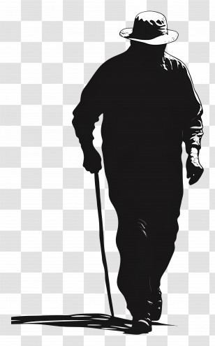 Old Man Silhouette - Silhouette Of An Elderly Man With Cane Transparent PNG