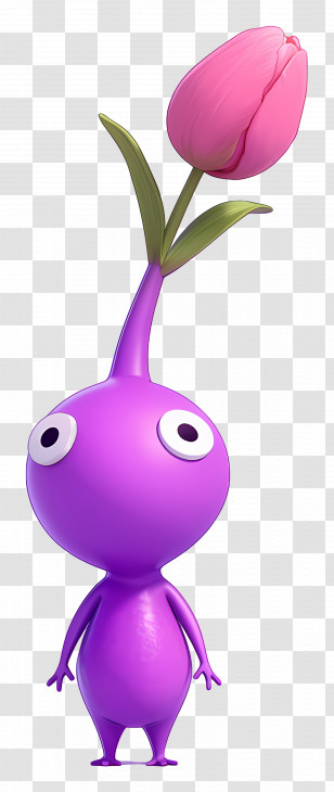 Purple Pikmin - Purple Cartoon Creature With Flower Transparent PNG