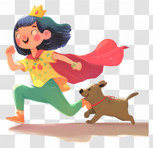 Girl Wearing Red Cape - Joyful Child Running With Dog Transparent PNG