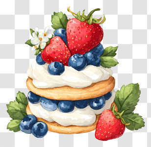 Blueberry Strawberry Shortcake - Berry Shortcake With Cream And Fruits Transparent PNG