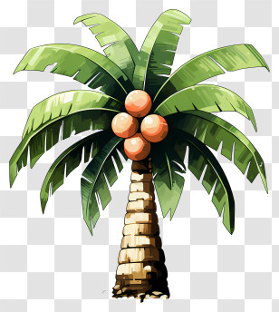 Watercolor Coconut Tree - Tropical Cartoon Palm Tree With Coconuts Transparent PNG