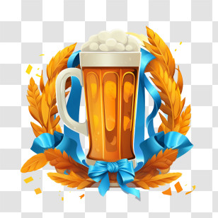Oktoberfest - Golden Beer Mug With Wheat And Ribbon Transparent PNG