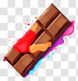 Chocolate Bar - Chocolate Bar With Colorful Syrup Drizzles Transparent PNG