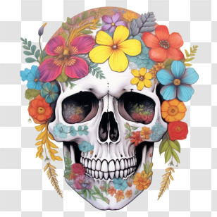Sugar Skull - Floral Skull Art Inspired By Day Of The Dead Transparent PNG