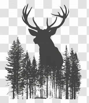 Deer Silhouette - Deer And Forest Trees Silhouette Design Transparent PNG